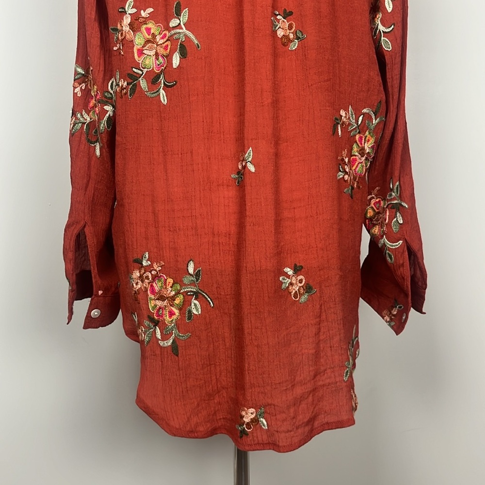Fig & Flower Rust Floral Embroidered Blouse / SZ L - Picture 9 of 12